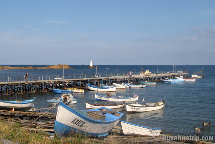 Ahtopol - fishing port with a lighthouse in the distance