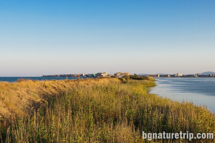 Looking back to Pomorie. To the left is the sea, and to the right - Lake Pomorie.