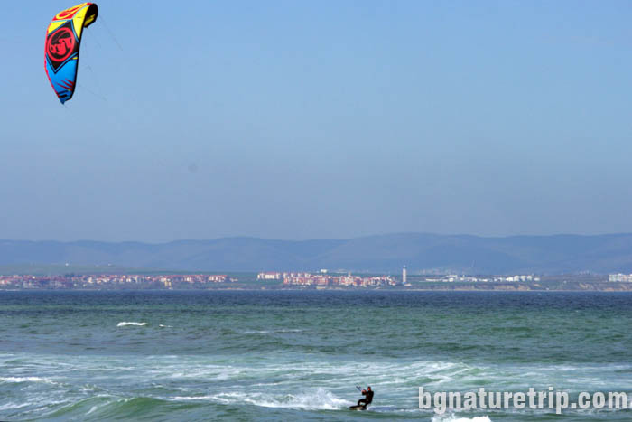 Kite Surfer at the beginning of the strip around Pomorie Lake 